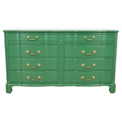 John Widdicomb Georgian Green Lacquered Eight-Drawer Double Dresser, Refinished