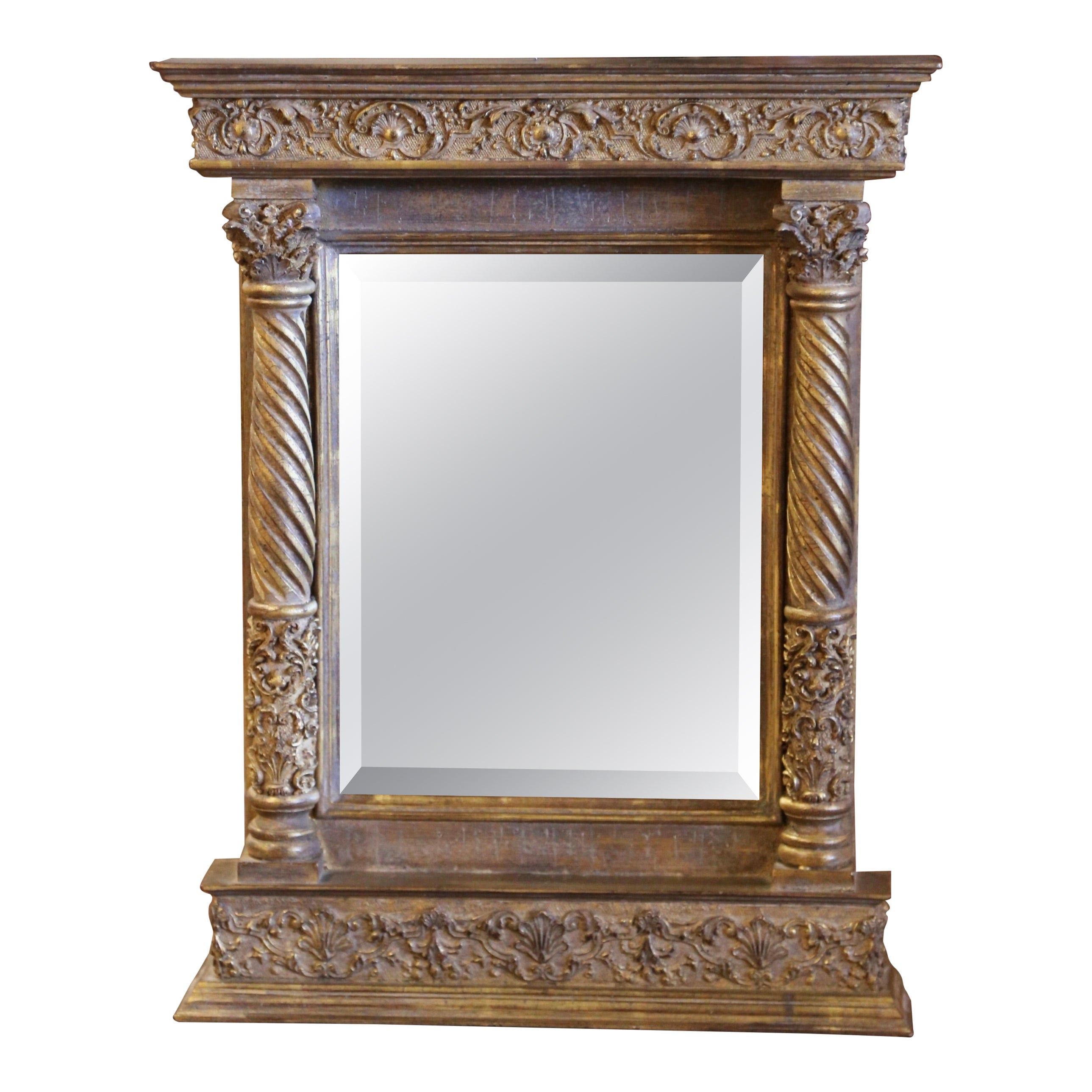 Vintage Italian Baroque Carved Giltwood Wall Mirror For Sale
