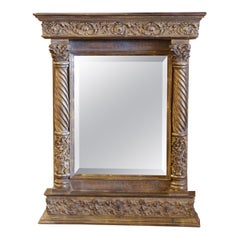 Miroir mural baroque italien sculpté en bois doré