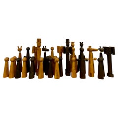 Large European Wooden Sculptural Chess Set, Circa 1960s