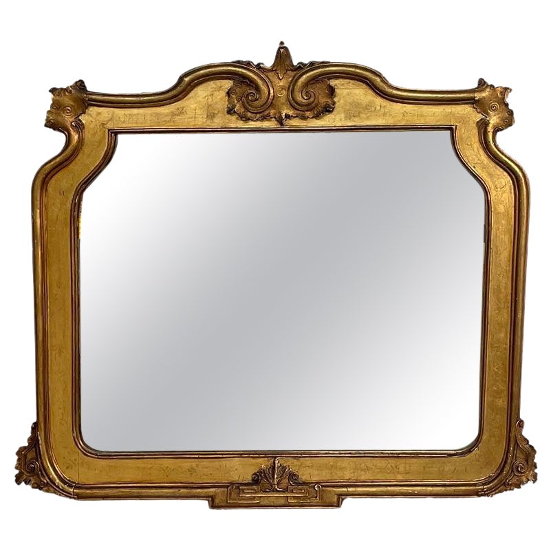 Italian antique rectangular wall mirror decorated gold leaf wood frame, 1850s