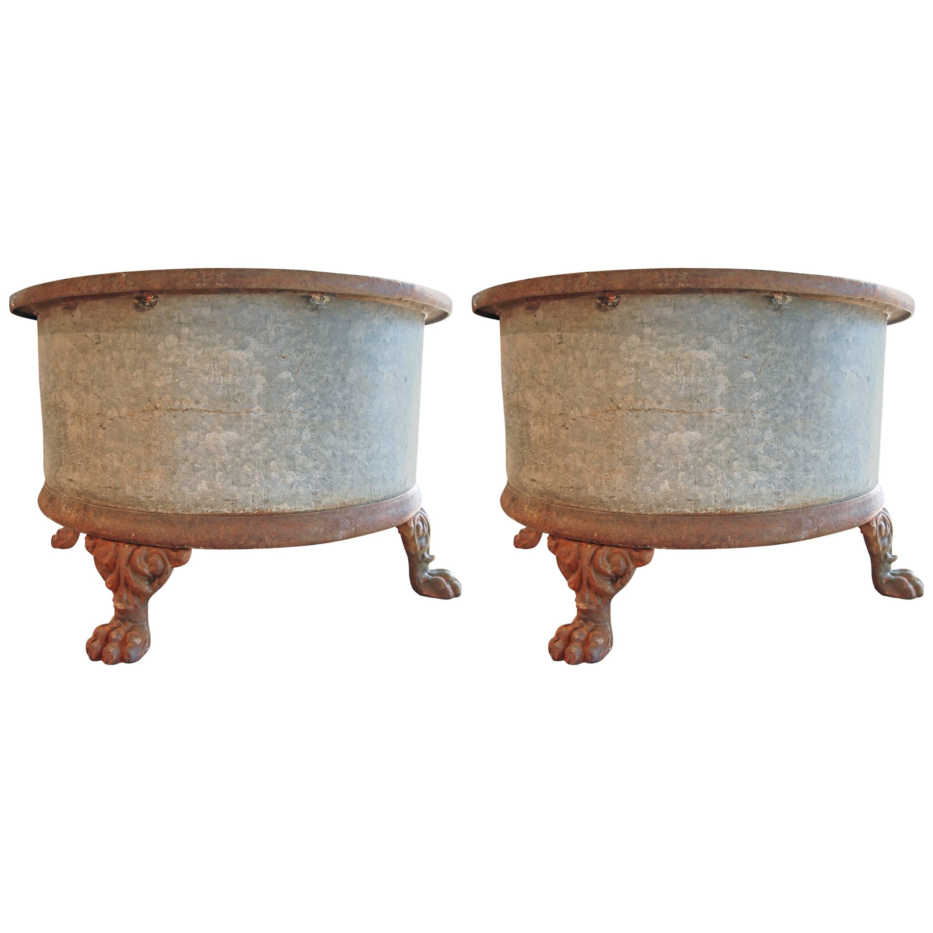 Pair of 19th Century Iron Garden Pots at 1stDibs