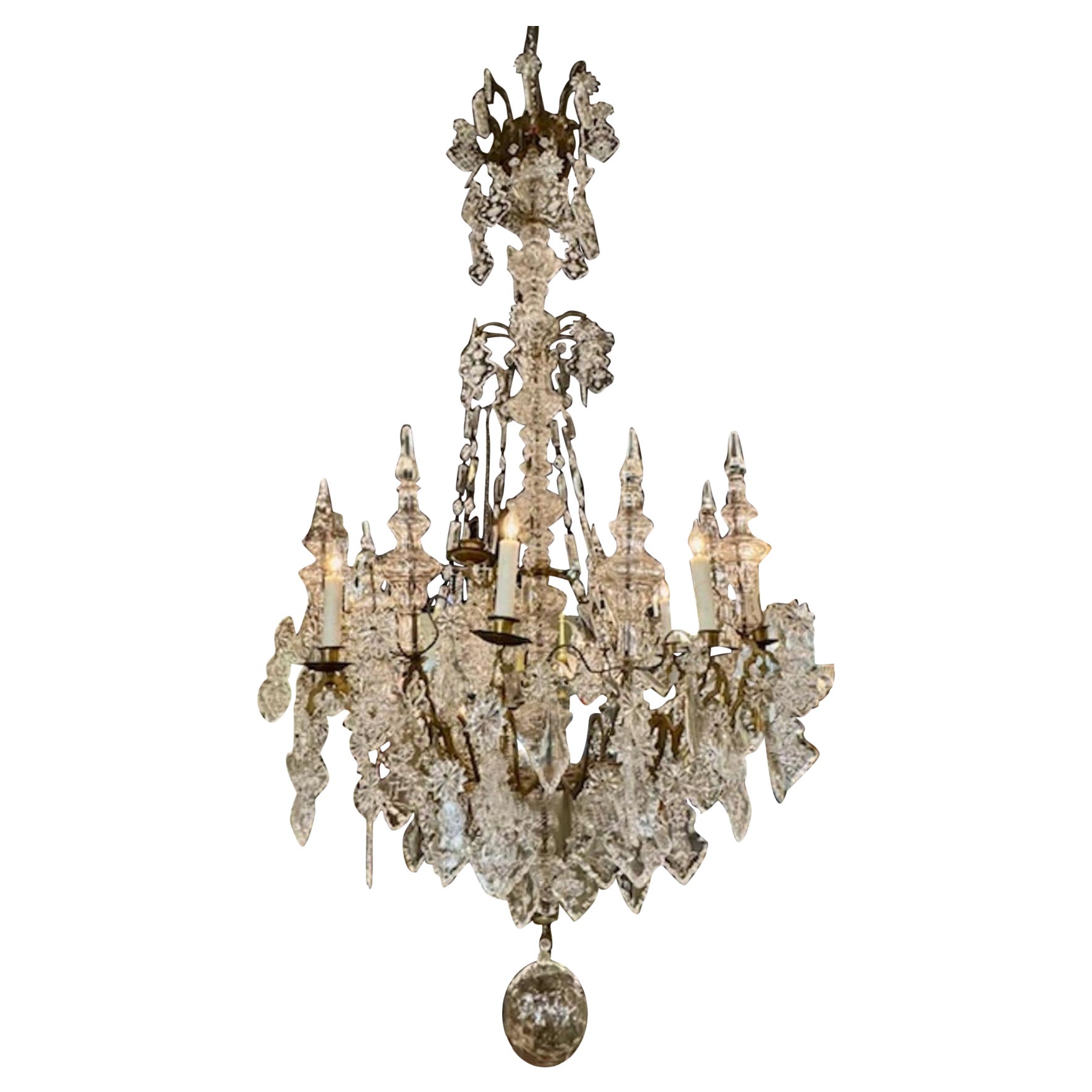 French Bronze and Crystal Cathedral Chandelier For Sale