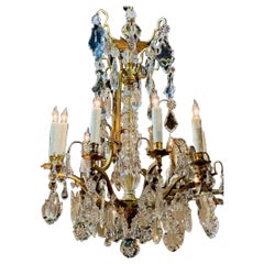 French Baccarat Manner Bronze and Crystal Chandelier