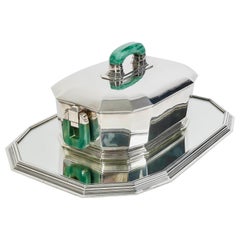 Jean Puiforcat Modernist Art Deco Tureen Centerpiece Sterling Silver Aventurine