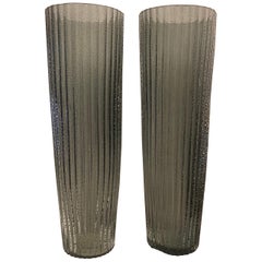 Wonderful Large Pair Mid Century Modern Murano Art Glass Fluted Ribbed Vases