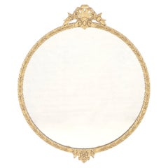 Round Carved Gold Gilt Wood Floral Lotus Baroque Wall Mirror c1920s MINT