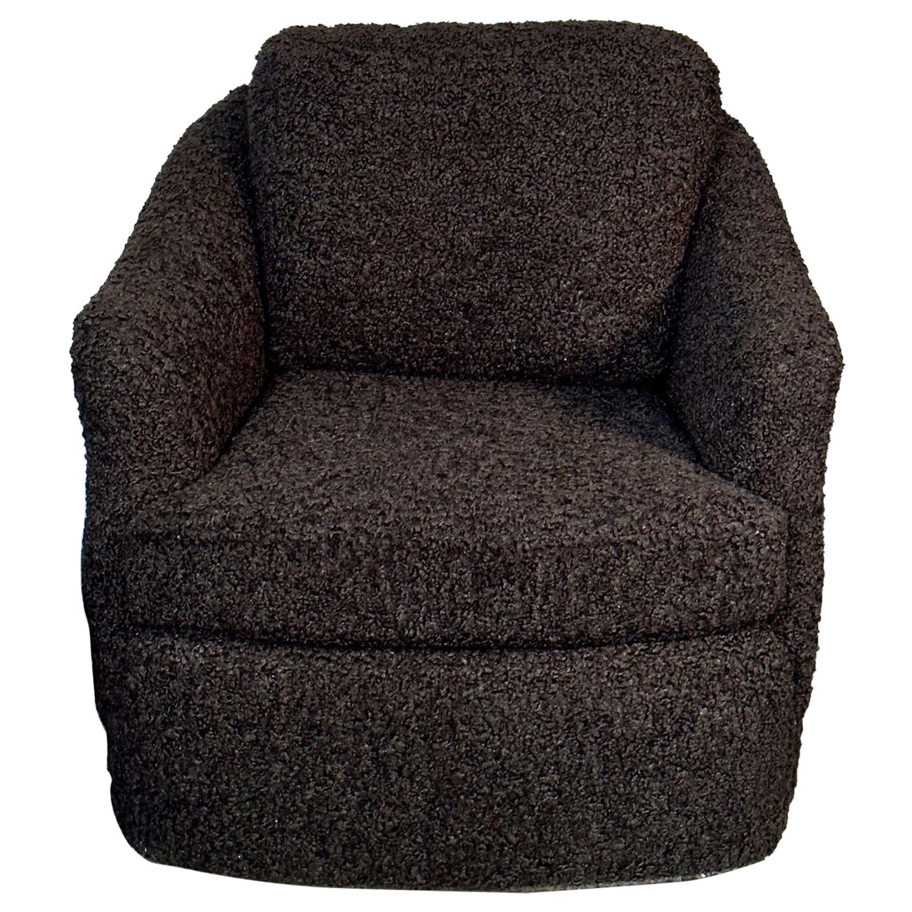 Mid-Century Modern Black Boucle Tub / Swivel / Lounge Chair, Faux Fur