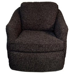 Mid-Century Modern Black Boucle Tub / Swivel / Lounge Chair, Faux Fur