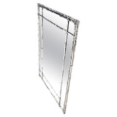 Hollywood Regency Cast Aluminum Faux Bamboo Silvered Gilt Metal Rectangle Mirror