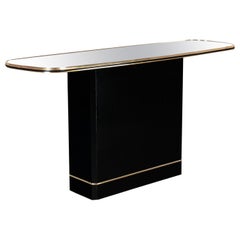 Postmodern Sofa or Console Table with Mirror Top & Black Lacquered Pedestal Base