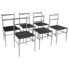 Set of Six Giò Ponti Chrome "Superleggera" Dining Chairs 5