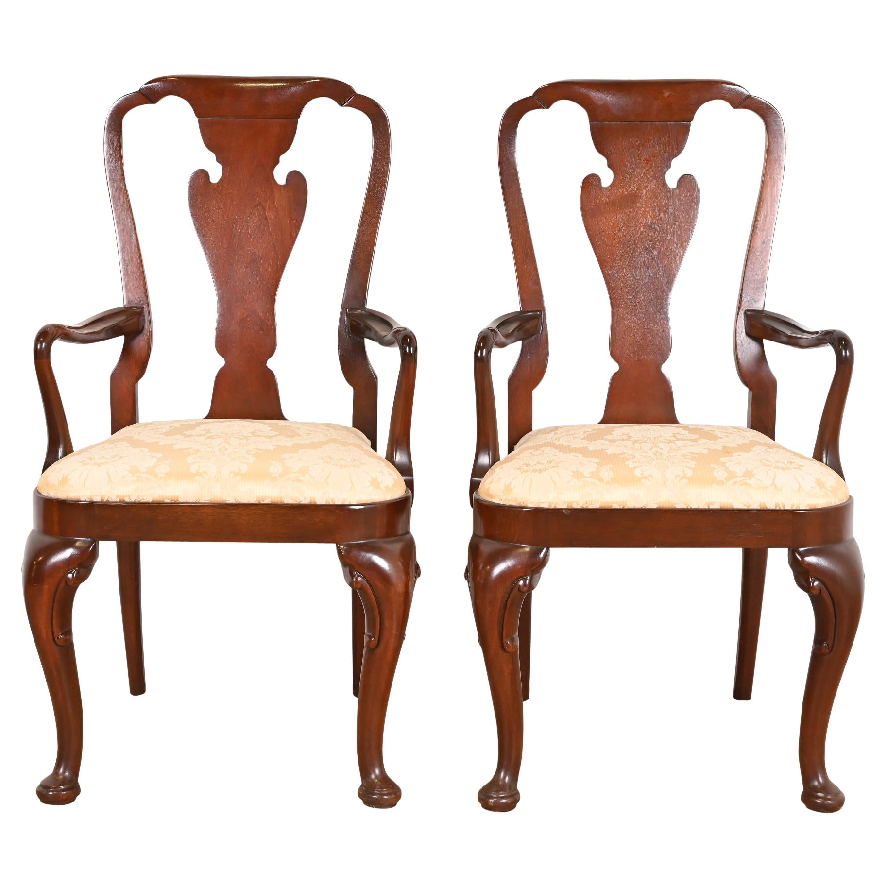 Baker Furniture Historic Charleston Queen Anne Carved Mahogany Dining Armchairs