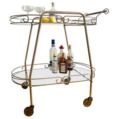 Vintage Cocktail trolley drinks cart 60's oval with brass and glass