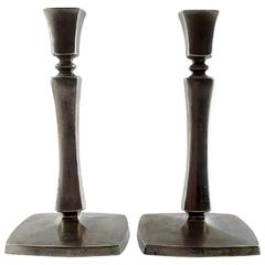 Just Andersen Art Deco Pair of Pewter Candlesticks, Number 2711