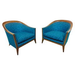 Mid-Century Modern John Stuart Walnut Upholstered Lounge Chairs - Set of 2
