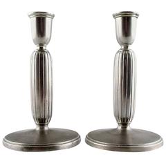 Just Andersen Art Deco Pair of Pewter Candlesticks, No. 2574