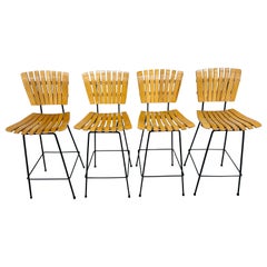 Mid-Century Modern Umanoff Style Slatted Bar Stools - Set of 4