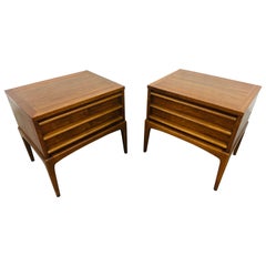 Mid-Century Modern Lane Rhythm Walnut Nightstands - Set of 2