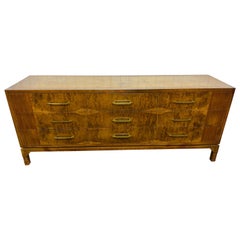 Mid-Century Modern Rom Weber Burled Wood 9-Drawer Dresser