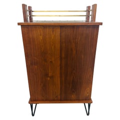 Mid-Century Modern Walnut Hairpin Bar Cabinet
