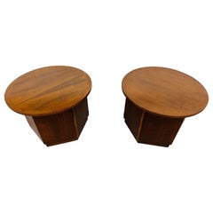 Mid-Century Modern Lane Round Walnut Side Tables - Set of 2