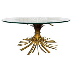 Vintage Hollywood Regency Gold Gilt Wheat Glass Top Coffee Table