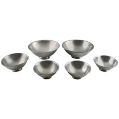 Just Andersen Art Deco Six Pewter Bowls, Number 1306