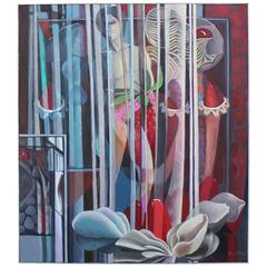 Large Abstract Oil on Canvas "Strawberry Fantasy" by Tran Gordley 11