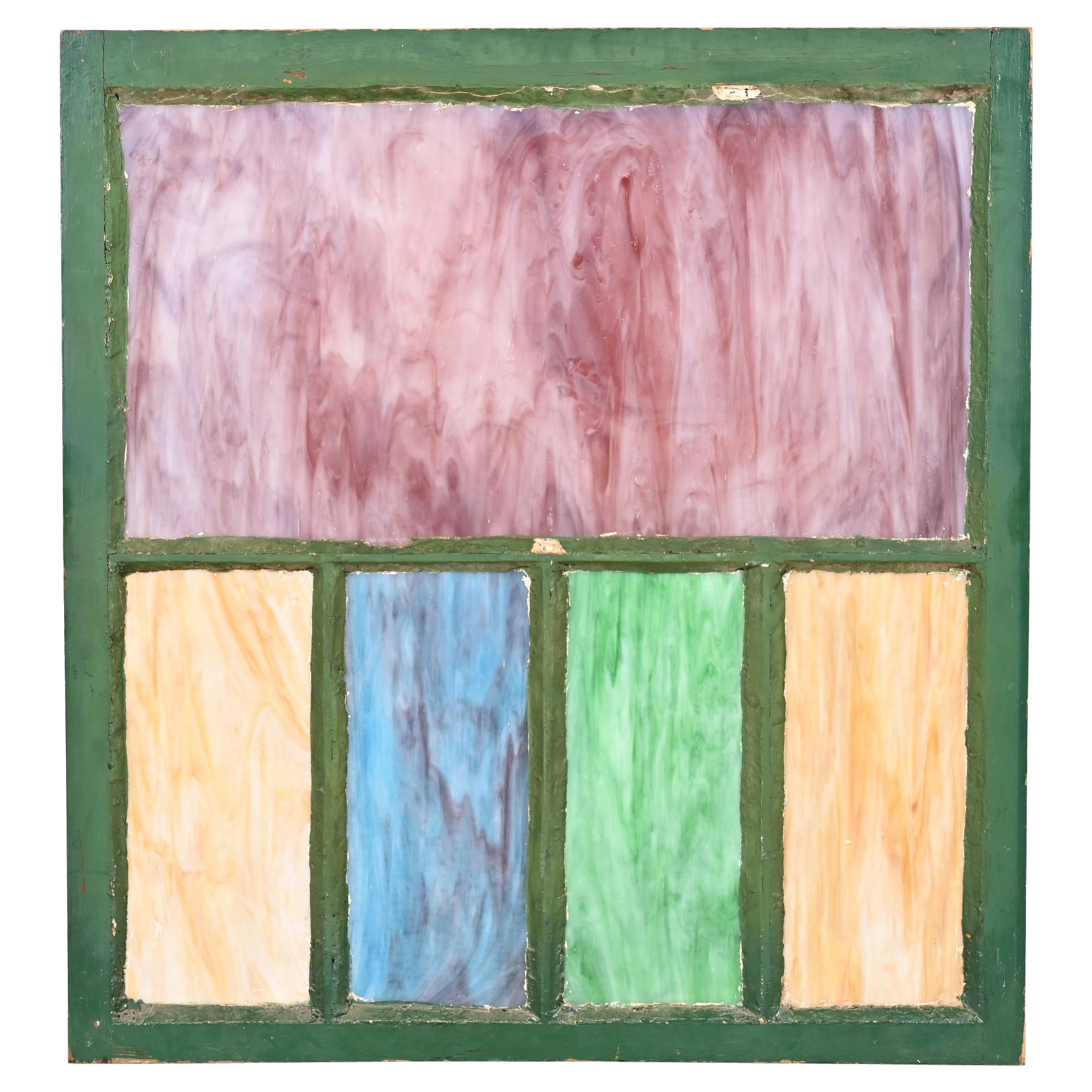 Antique Arts & Crafts Stained Slag Glass Window, Circa 1900