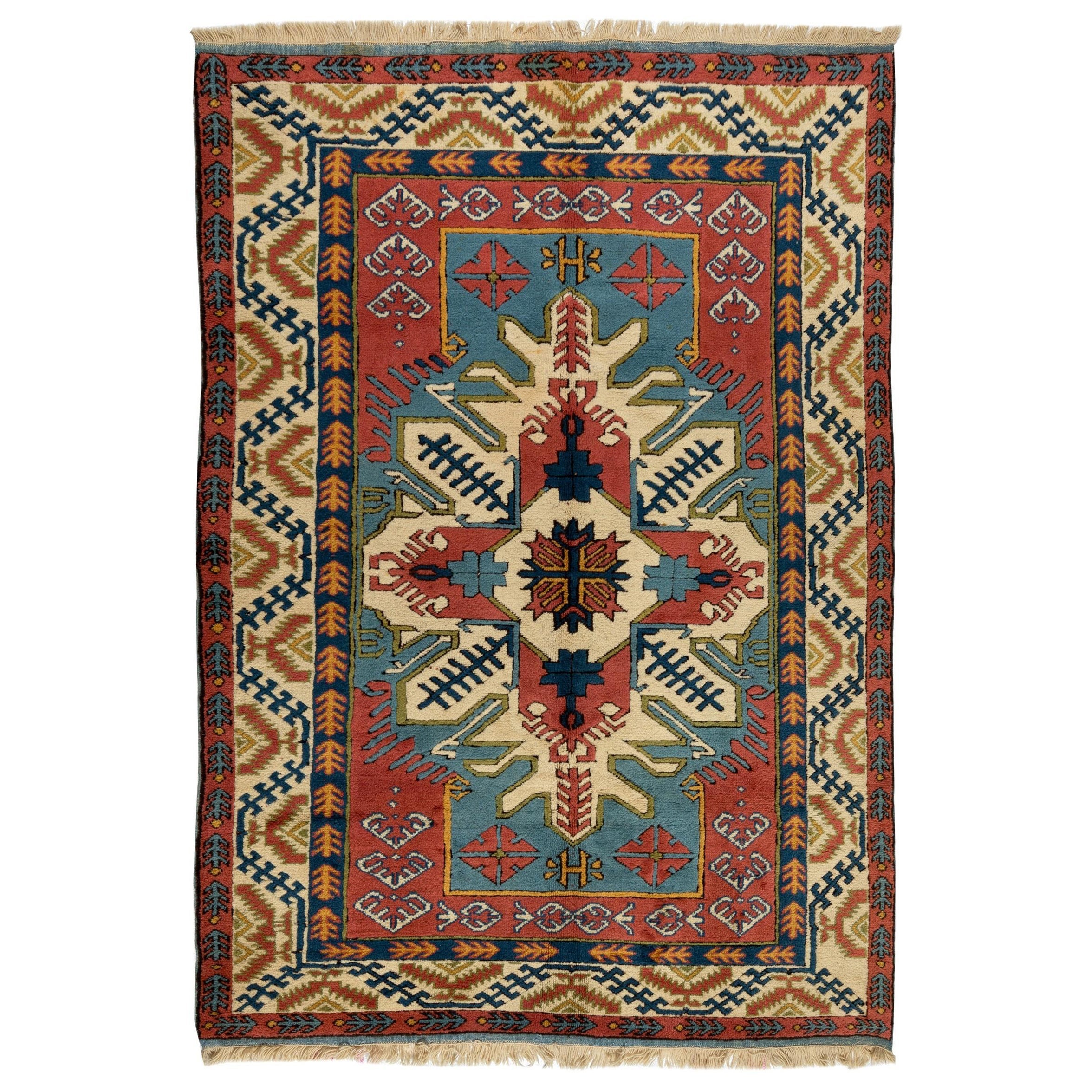 6x8.4 Ft Moderner handgefertigter türkischer Wollteppich. Geometrisches Design, weiches Medium Pile