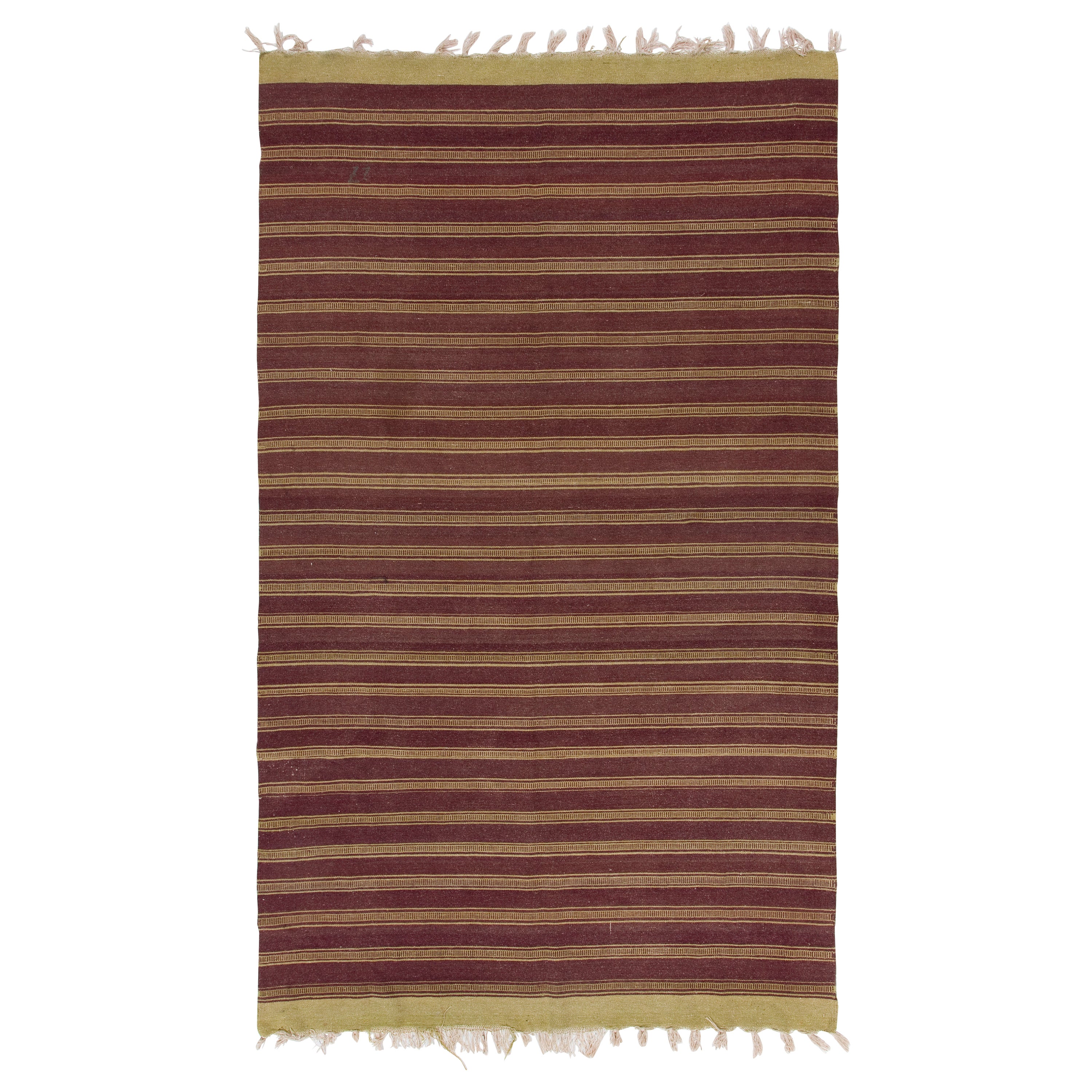 5.6x9 Ft Vintage Turkish Kilim 'Flat Weave', 100% Wool, Brown Hand-Woven Rug