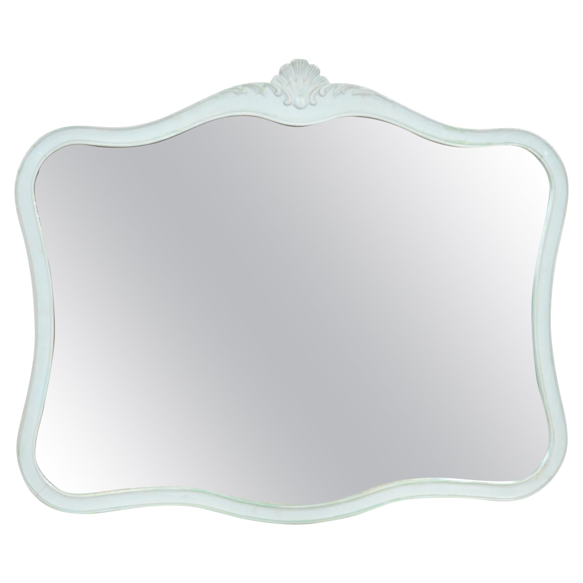 Drexel French Provincial Louis XV Baby Blue Painted Framed Wall Mirror, 1960s For Sale