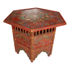 Hand-painted Moorish Style Wooden Table in Reddish Tones