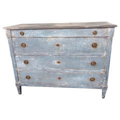 Antique 19th Century Painted Italian Walnut Commode With Blue Patina