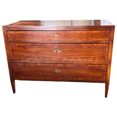 19th Century Italian Cherry Neoclassical Commode With Cross-banded Veneer