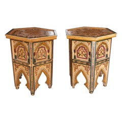 Pair of Hand-painted Moorish Style Wooden Coffee Tables in Ocher Tones