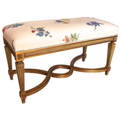 French Style Wooden Stool Upholstered with Hand-sewn Floral Fabric