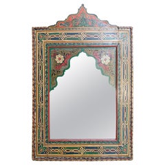 Hand-painted Moorish Style Wooden Wall Mirror with Decorations
