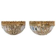 1980s Pair of Golden Metal and Glass Wall Sconces
