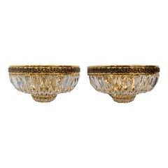 1980s Pair of Golden Metal and Glass Wall Sconces