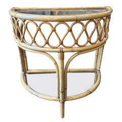 An English Cane Bamboo And Rattan Demi Lune Console Table