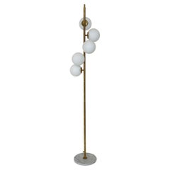 Mid Century Style Italian Floor Lamp in Brass, Marble and 5 Opaline Glasses
