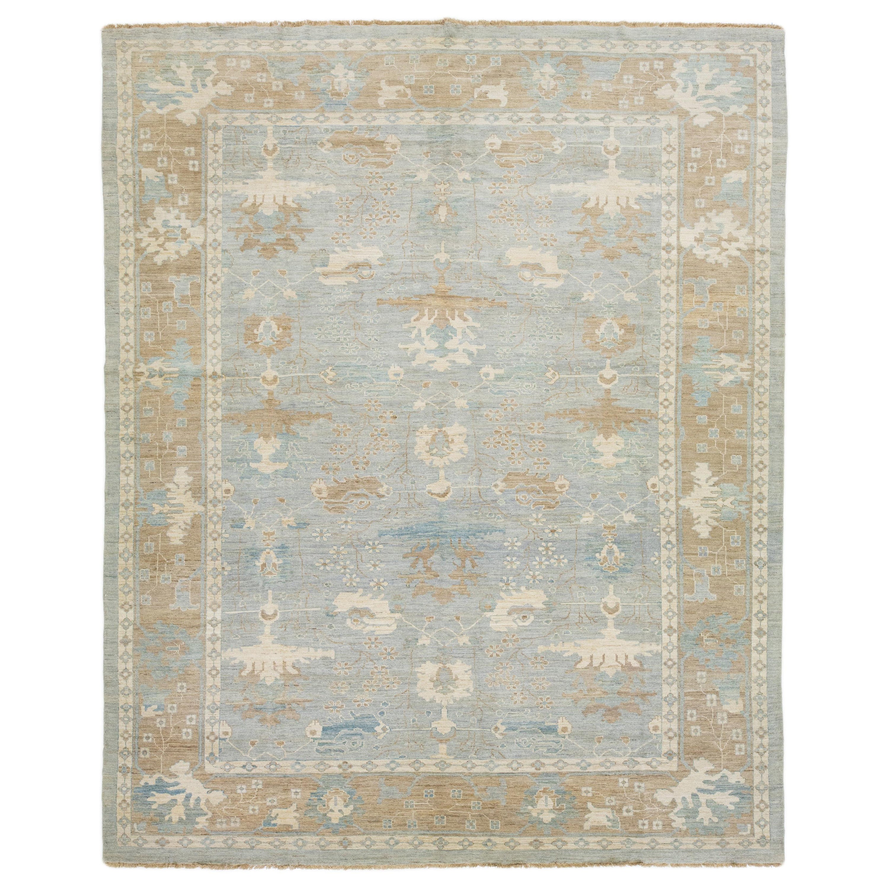 Apadana's Allover Modern Sultanabad Wool Rug Handmade In light Blue