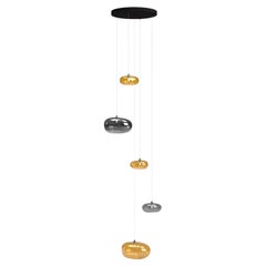 Cloud Chandelier, 5 Large Hand-Blown Glass Pendants Organic Shape Globe. LED