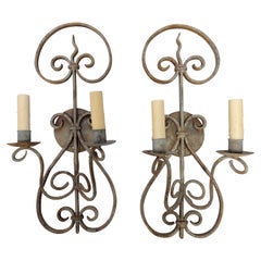 Wrought Iron French Wall Sconces - A Pair -Electrified with Charming Patina