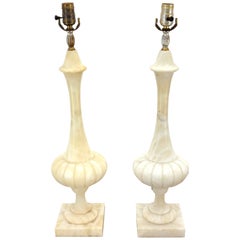 Paire de lampes de bureau élégantes en forme d'oignon en marbre et albâtre, propres !