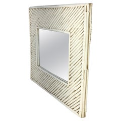 Cast Faux Bamboo White Lacquer Frame Rectangle Wall Mirror Artist Signed & Dated