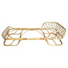 Italian Modernist Tito Agnoli-Style Rattan and Bamboo Sleigh Daybed / Single Bed