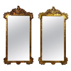 Pair Carved Antique Gold Wood Framed Mirrors